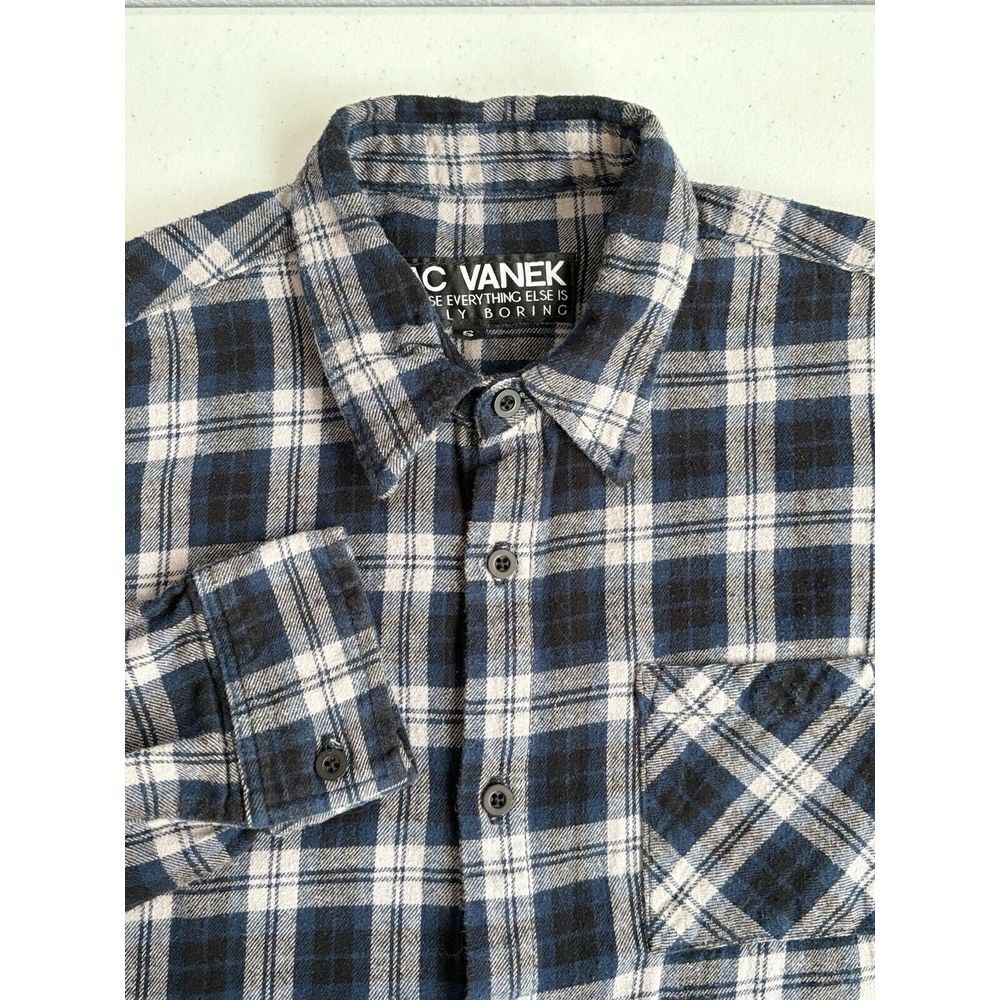 Jac Vanek Men's S Navy Black and White‎ Plaid Flannel Never Drinking Again Shirt